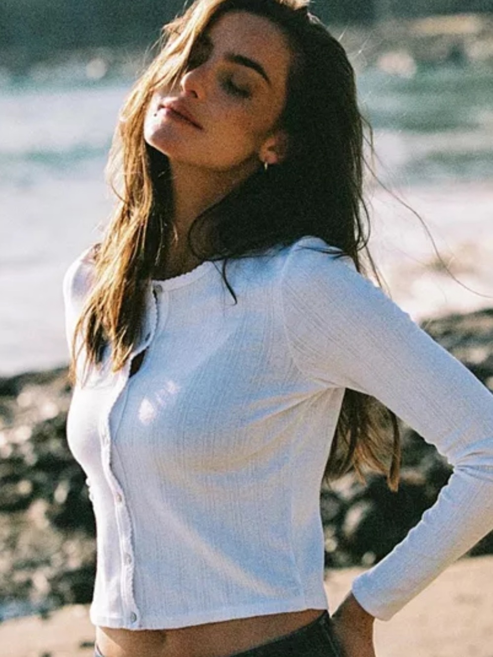 Goldie LeWinter Pointelle Crop Cardigan Size Large in White
